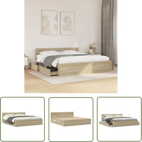 vidaXL Bettgestell mit Kopfteil Sonoma-Eiche 180x200 cm Holzwerkstoff (1/5)