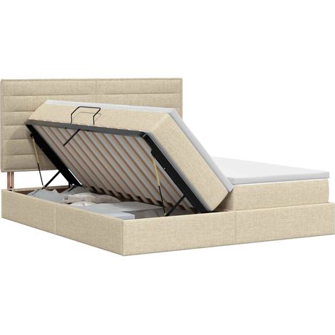 Lit de Rangement avec tête de lit Crème 180 x 200 cm Tissu vidaXL (1/5)