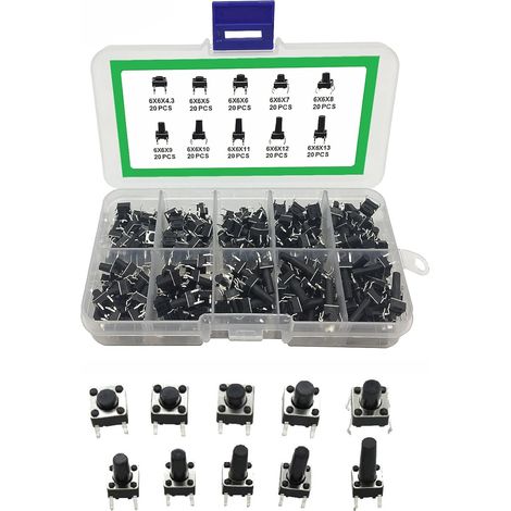 Sollbry Interrupteur à Bouton Poussoir Tactile, Kit Assortiment D'Interrupteurs Tact, Bouton Poussoir Momentanés à 4 Broches, Interrupteur à Bouton Poussoir Micro Momentary, Pour Circuits Imprimés, 20 (1/5)