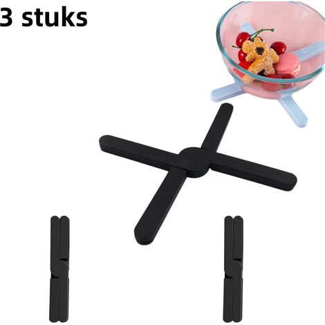 Lot de 3 dessous de plat pliables en silicone avec design croisé pour cuisine et table noir (1/5)