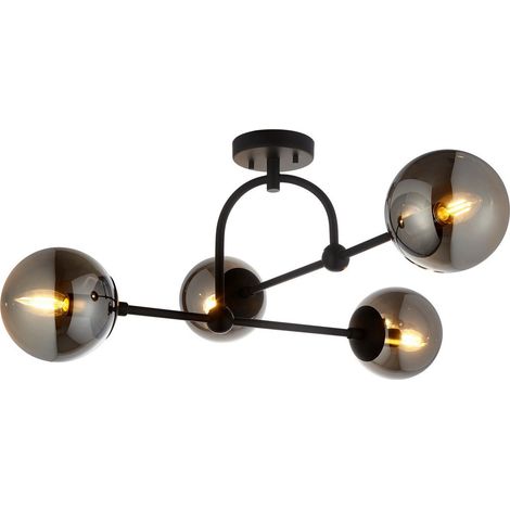 Merano Trieste Plafonnier Globe Noir Mat, Verre Miroir Fumé (1/5)