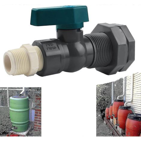 Raccord pour réservoir d'eau en PVC 3/4 pouce, robinet pour récupérateur d'eau de pluie en PVC avec raccord de cloison et adaptateur de tuyau