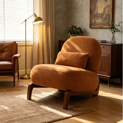 Sillón auxiliar sin brazos de terciopelo caramelo con patas de madera, 86,9 x 72,2 x 69,9 cm, OKWISH (1/5)