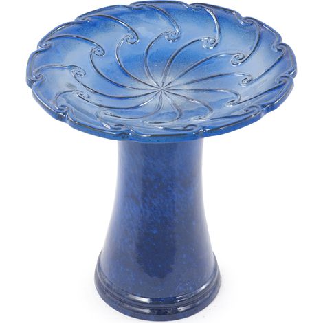 Bagnetto per uccelli in ceramica artigianale blu reale lucido Ø 43 cm x 45 cm (1/5)
