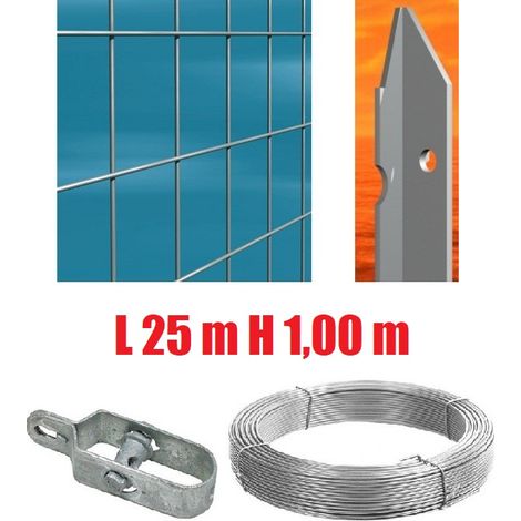 Recinzione Completa 25mt Lineari Rete Metallica Zincata (Rete h100 cm) (Maglia:mm75X50) con Paletti nel Cemento (1/2)
