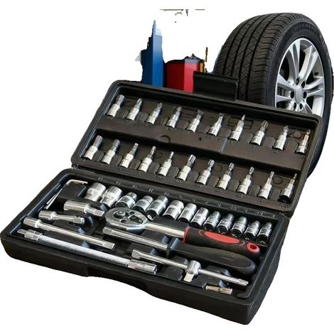 Set di 46 attrezzi per riparazioni auto con impugnature ergonomiche, colore nero. (1/2)