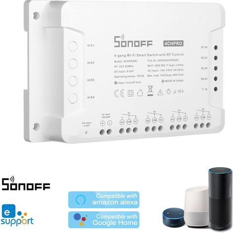 Interrupteur Wi-Fi 4 canaux SONOFF R3/PRO R3 ITEAD RF 433 MHz, 3 modes de fonctionnement : impulsionnel, verrouillage automatique et interverrouillage. Compatible avec Amazon Alexa et les systèmes dom (1/2)