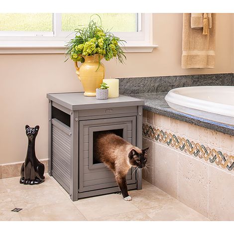 Arenero para Gatos Cubierto Borneo - Fabricado en ECOFLEX - Integra el arenero en la decoración de tu hogar, 58x44,6x70,2 cm, 4 Colores (Gris) (1/2)