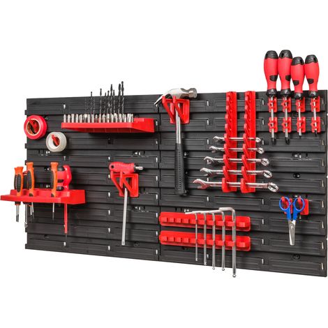 Panneau mural pour outils de garage + 20 supports, 2 étagères (1/5)