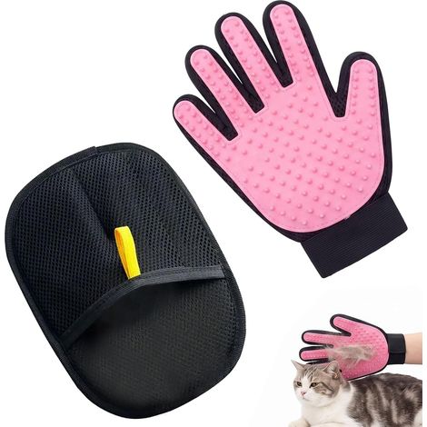 Lot de 2 Gants de Toilettage pour Chat et Chien - Gant Brosse Chat Rose et Gant Anti Poils Noir - Massage, Brossage et Nettoyage Efficace - Idéal pour Poils Longs et Courts - Taille Unique (1/5)