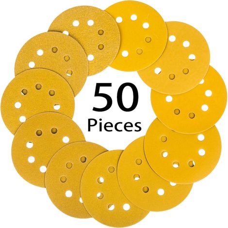 APEX 50 PCS-Disque de Ponçage,Papier Abrasif 125 mm,8 trous,pour Ponceuse Excentrique Disques Ponceuse de 60/100/240/320/600 (1/5)