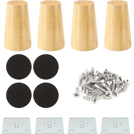Sollbry Set mit 4 Möbelbeinen aus Holz, 8 cm, gerades Sofabein aus Holz, Bettbein aus Holz mit rutschfester Matte, Schrankbein aus Holz für Sofa, TV-Schrank, Couchtisch, Bettbein (1/5)