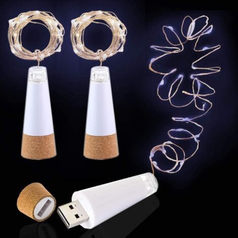 LED Du vin Lumières de bouteille, USB Rechargeable Aucune batterie requise, 2M 20 LED, Guirlande Lumineuse Pile pour Noël Cadeau d'Halloween, Fête Mariage Vacances Décoration (Blanc fr (1/5)