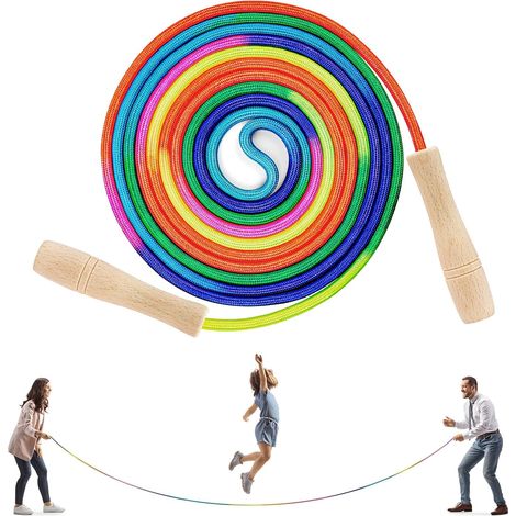 Children's Skipping Rope, Adjustable Cotton Skipping Rope with Non-Slip Wooden Handles, Colorful Cotton Rope, for Boys and Girls, Fitness Training, Exercise, and Outdoor Activities (1/5)