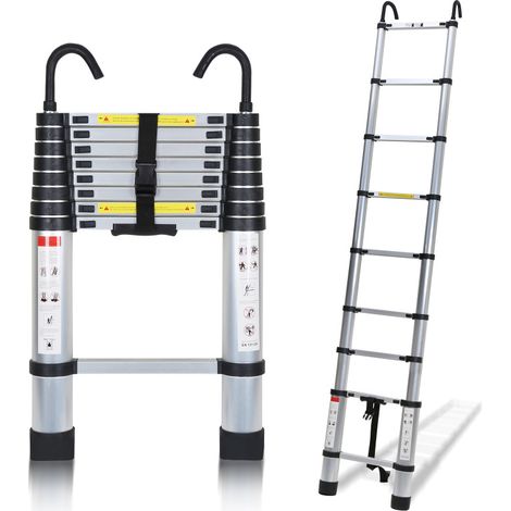 SWANEW Scala telescopica 2.6M Silber Scala telescopica pieghevole mit hakenScala singola diritta carico massimo 150 kg (1/5)