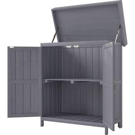 Armoire de Jardin sur Pied Double Porte étagère et Toit bitumé relevable dim. 74L x 43l x 88H cm Bois Massif de Sapin