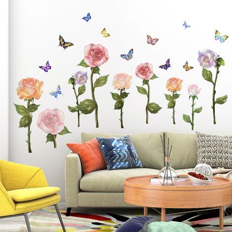 Lntyq Stickers Muraux Salon Plante Autocollant Mural Fleurs Papillon Deco Murale Convient pour Chambre Adulte Mur Salon Bureau Décoration (1/5)