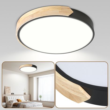 TolleTour LED Deckenleuchte Holz Dimmbar 60W 40cm Deckenlampe Wohnzimmer Schwarz mit Fernbedienung 3000-6000K