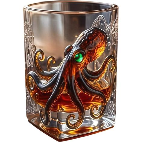 Verre à whisky « Release the Octupus », « Sea Legend Pirate-Bar » - Cadeau unique pour papas, frères, amateurs de rhum, fans de whisky, collectionneurs sur le thème des pirates (1 pièce) (1/5)