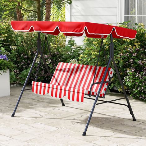 Balancelle de Jardin 3 Places Toit Inclinaison réglable Coussins Assise et Dossier Acier Noir Polyester Rouge