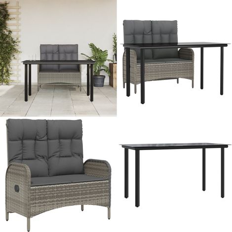 Ensemble à manger jardin et coussins 2 pcs gris rotin - Banc jardin - Table jardin (1/5)