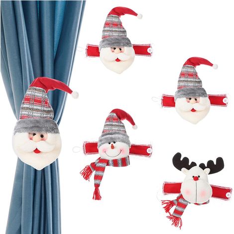 JSSEVN - Set of 4 curtain tiebacks with Santa Claus and Snowman design, Christmas decoration for home and hotel (1/5)