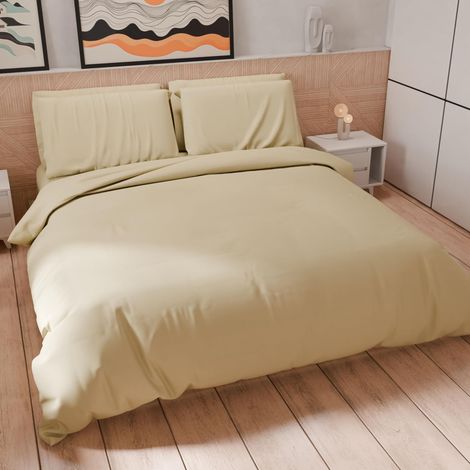 Parure de lit 2 Places Maxi 260 x 220 cm 2 taies d'oreiller 75 x 50 cm avec Housse de Couette Douce en Microfibre Couleur Unie Taupe (1/5)