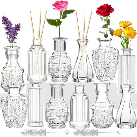 Lot de 12 vases à Fleurs en Verre pour Fleurs, Mini Bouteilles en Verre, décorations pour Salon, Bureau, décoration pour Mariage, fête de Famille, Thanksgiving, Anniversaires (1/5)