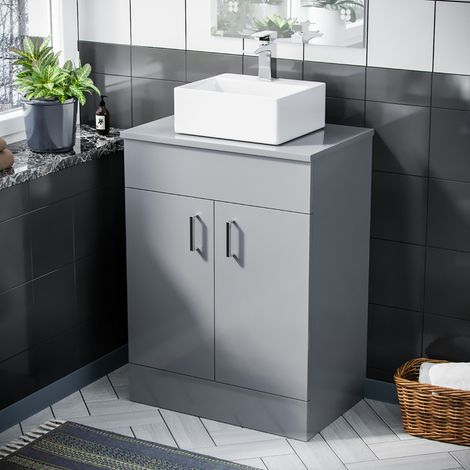 Onken 500mm Light Grey Vanity Cabinet and Small Rectangle Counter Top Basin Unit (1/5)