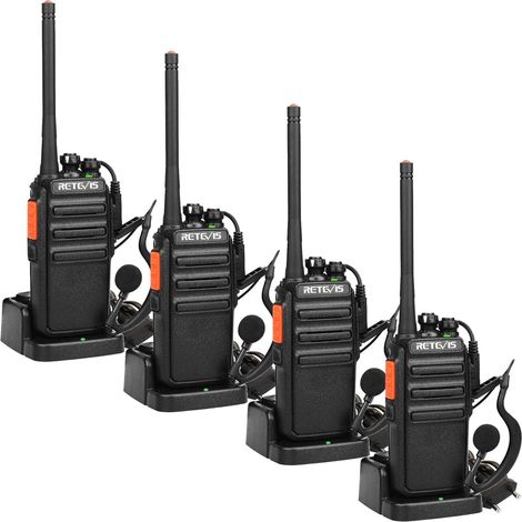 Talkie Walkie Rechargeable, Talkie Walkie Professionnel avec Oreillette et Chargeur Européen, PMR446 sans Licence 16 Canaux, pour Camping, Supermarché, Soins de Santé(Noir,4 pcs) (1/5)
