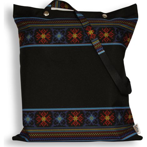 Borsa folk a punto croce Krzczonowski, impregnata, nera (1/5)