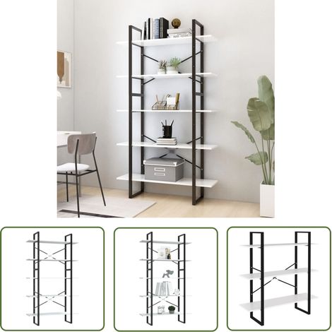 The Living Store Bücherregal 5 Fächer Weiß 100x30x175 cm Holzwerkstoff - BucheRegal - Bücherregal Weiß - Holzregal - Regal Weiss - Wohnzimmer Deko (1/5)