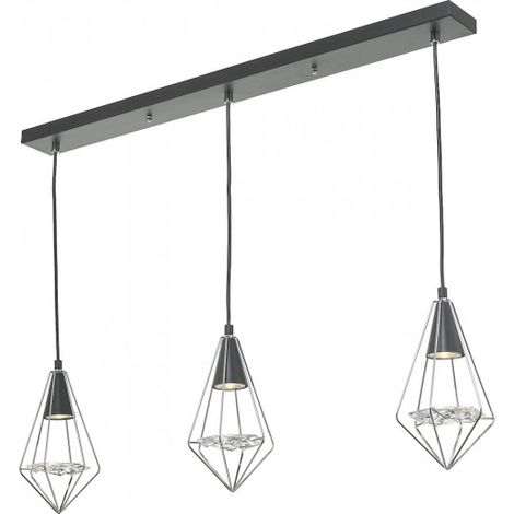 DAR GIANNI - Suspension de barre droite noire, chrome poli et verre, 3x GU10 (1/5)