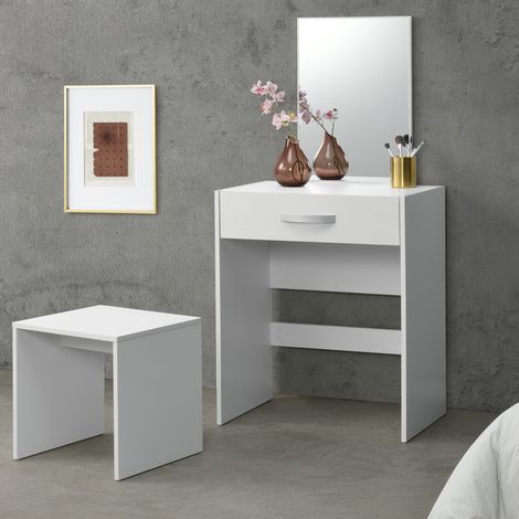Juego de Tocador Reykjavik Mesa de Maquillaje con Espejo y Taburete - 132 x 63 x 39 cm - Blanco [en.casa]