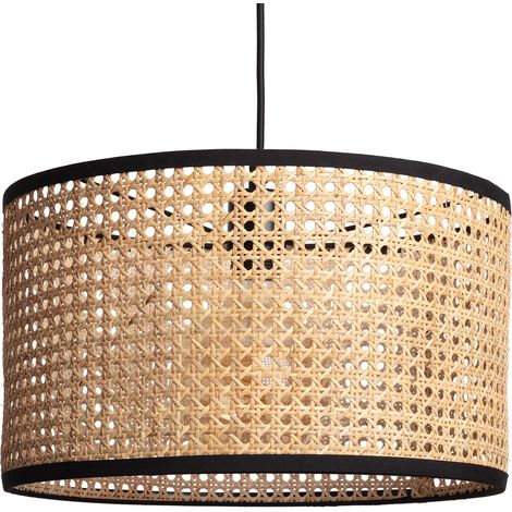 Ledkia – Suspension en rotin naturel Huela – Design vintage élégant – Compatible ampoule E27 – Pour salles à manger, bureaux, restaurants