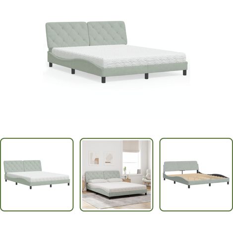 Matelas en mousse -  Lit avec matelas gris clair 160x200 cm velours (1/5)