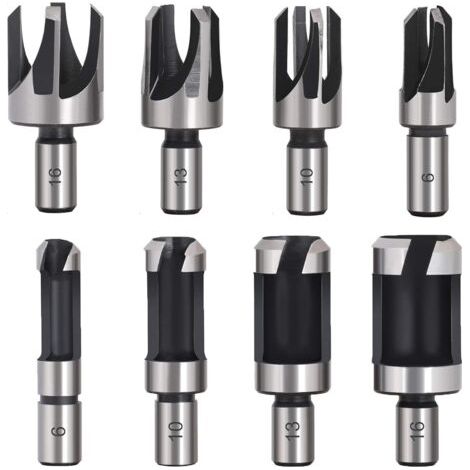 Mèche à bois pour perceuse 8PCS – Acier au carbone avec revêtement titane – Diamètres 6-16mm – Pour bouchons coniques précis