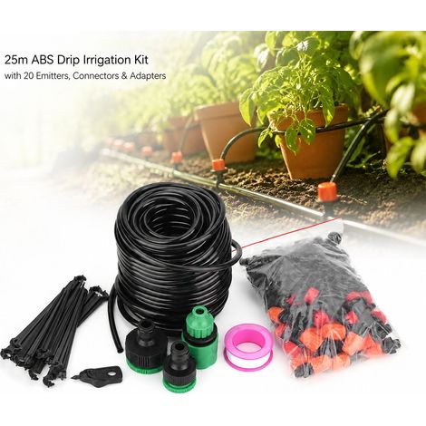 Toivize-Kit d'Irrigation Goutte-à-Goutte - 25m - ABS - Jardin - Serre - Système d'Arrosage Automatique avec Connecteurs et Goutteurs (1/4)