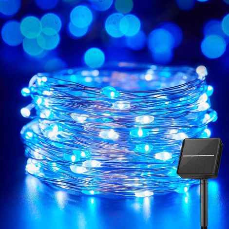 Guirlande Lumineuse Exterieur Solaire, 100 LED 12M Étanche IP65 avec 8 Modes Eclairage d'Ambiance Jolies Décoration Lumière - Bleu (1/5)