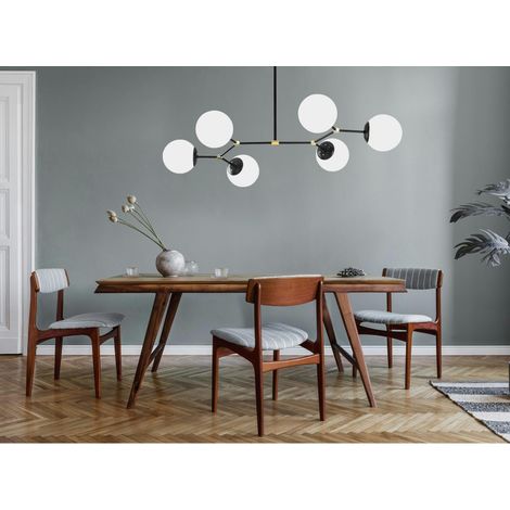 Suspension design noire 6 globes verre dépoli SIERRE (1/5)