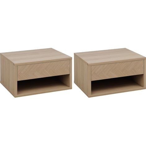 Homcom – Lot de 2 tables de nuit murales – tiroir coulissant – dimensions 37L x 32l x 21H cm – panneaux aspect chêne clair (1/5)