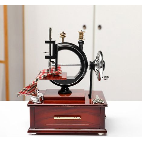 Boîte à Musique - Machine à Coudre Rétro - Jouet Mécanique avec Tiroir et Mélodie - Décoration Intérieure - 14,8 x 12 x 20 cm - 1 Pièce (1/5)