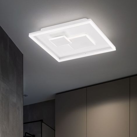 Plafonnier LED dimmable via interrupteur plafonnier salon, métal plastique blanc, 27W 2150lm blanc chaud, L 40,5 cm