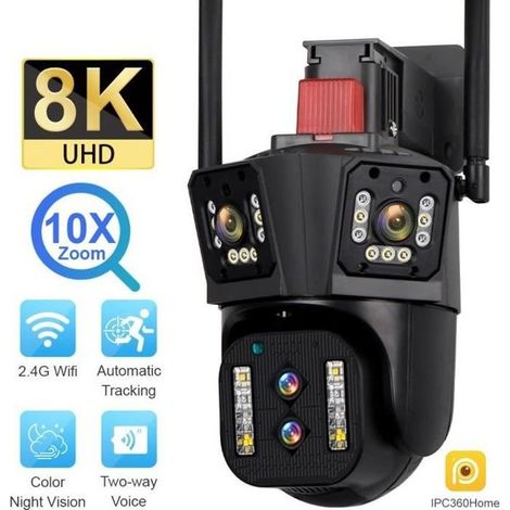 Camera de Surveillance 16MP ,8K Zoom 10X a l'exterieur Quatre objectifs Trois ecrans PTZ Camera WiFi Securitenocturne couleur (1/4)