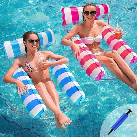 2 Pcs Flottant Hamac Gonflable, Flotteur Gonflable Piscine 4 -en- 1 Flottant De Inclinable Flotteur Hamac Hamac D'eau Avec Pompe Air Manuelle Jou (1/5)