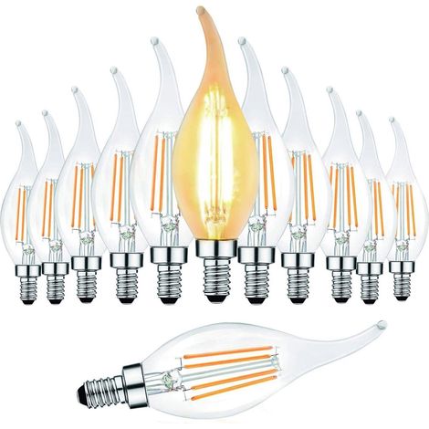 Ampoule Led Flamme - E12 - 4 W - 3000 K - 470 Lm - Dimmable - Pour Lustres Et Appliques - 12 Pièces (1/5)
