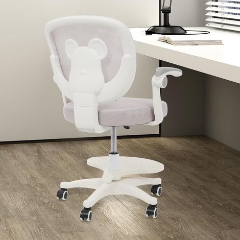 360° Drehbarer Kinderschreibtischstuhl,Ergonomischer Schreibtischstuhl mit Höhenverstellbarer,Hochklappbare Armlehnen,Atmungsaktives Mesh, moderner Lernstuhl für Junge Lernende Hellgrau (1/5)