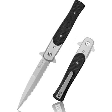 Klappmesser D2 Stahl 9.8cm mit G10 Griff Einhandmesser mit Liner Lock & Kugellager Grau