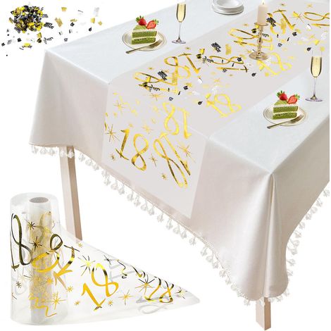Chemin de Table Anniversaire 18e - 1 pièce, Chemin de Table Anniversaire 18e Doré 28cm×5m - Nappe Joyeux Anniversaire (1/5)