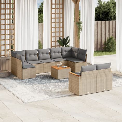 Juego de sofás jardín con cojines beige 10 pzas ratán sintético vidaXL (1/3)